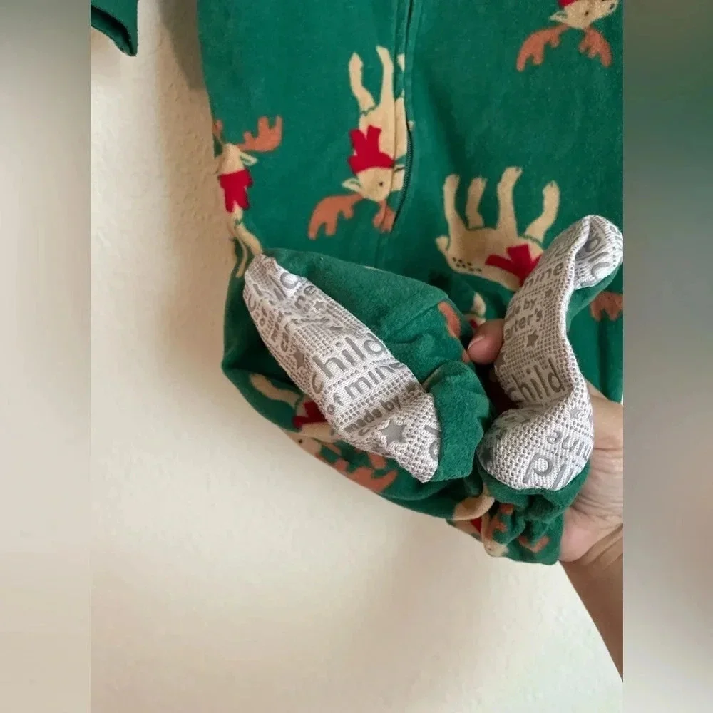 Child of mine by Carters unisex fleece footie green with reindeer pajama size 2T